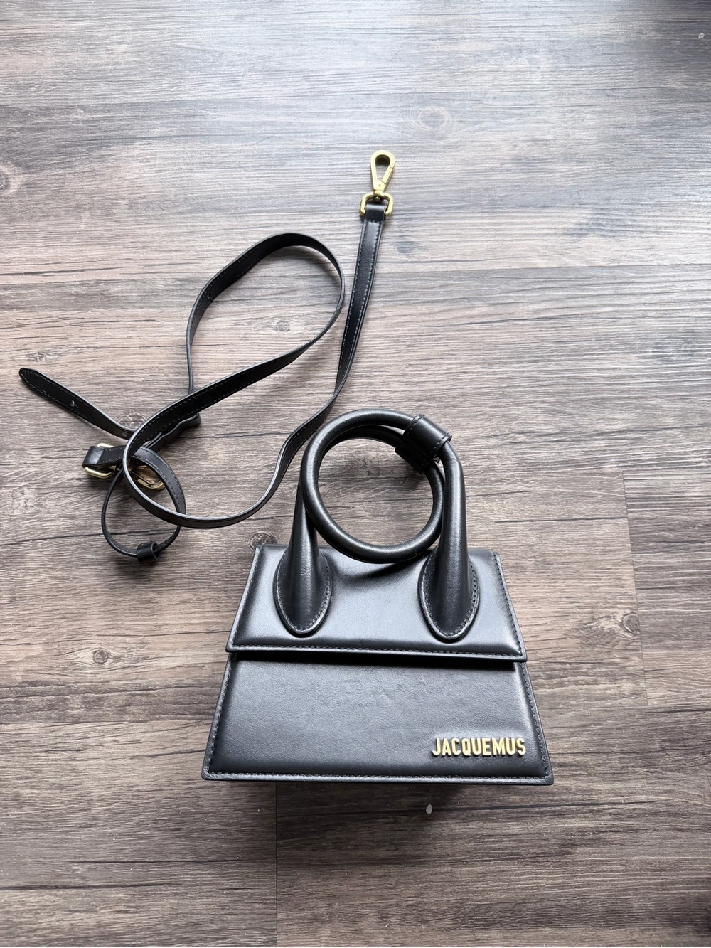 Jacquemus Black Le Chiquito Round-Handle Mini Bag with Gold Logo
